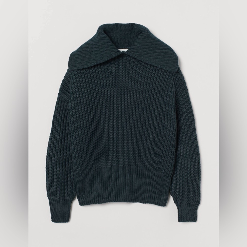 NEW H&M Women’s Peter Pan Collar Rib-Knit Sweater in Green Sz XS